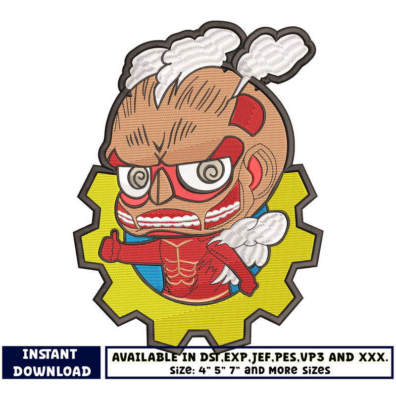Chibi Colossal Titan embroidery design