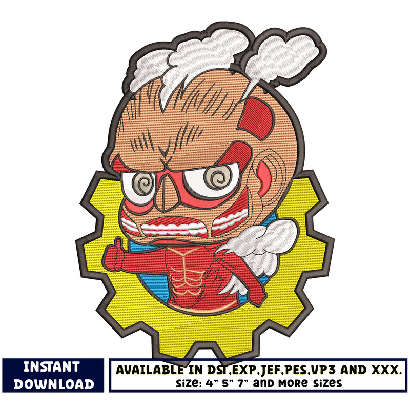 Colossal titan chibi embroidery design
