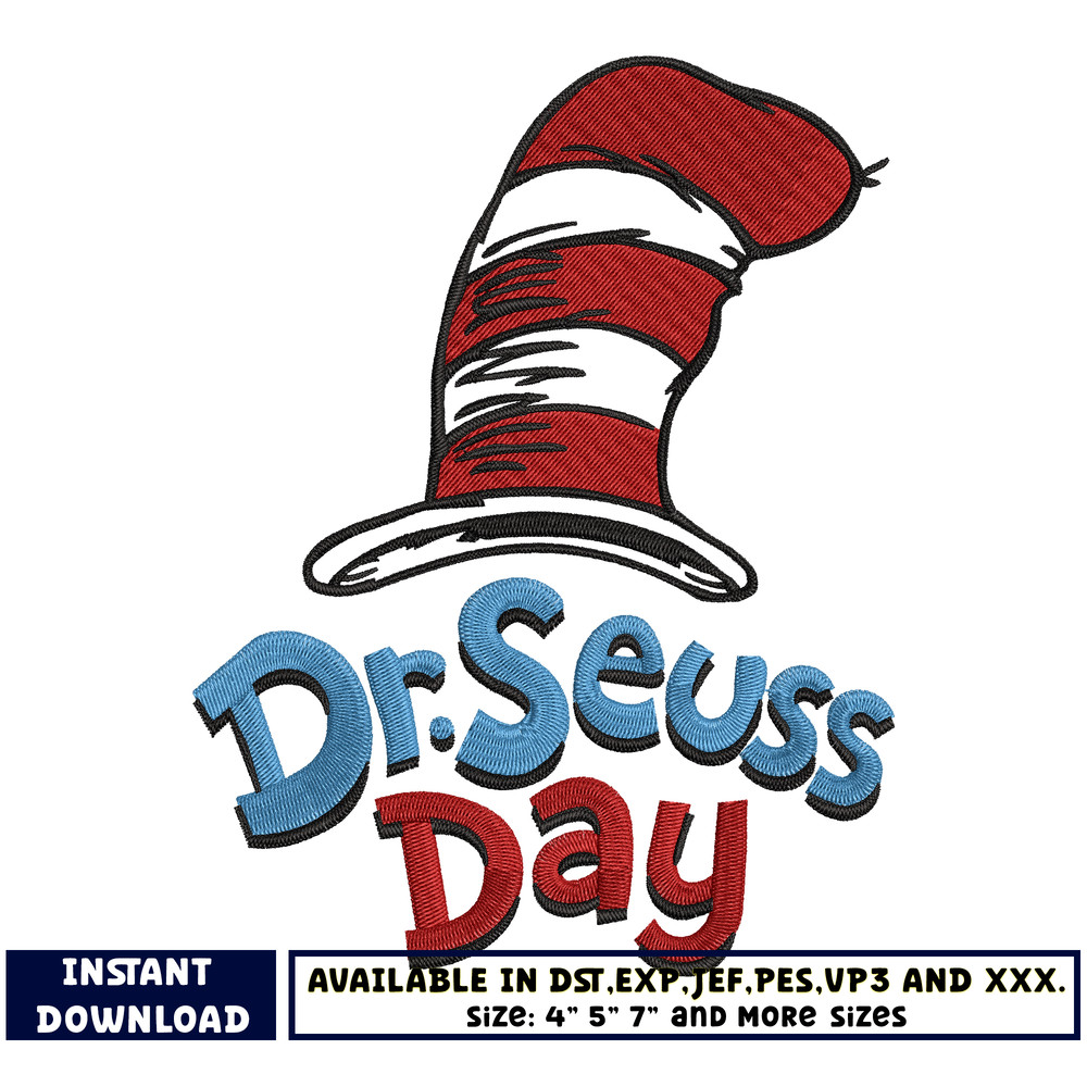 Dr seuss day embroidery