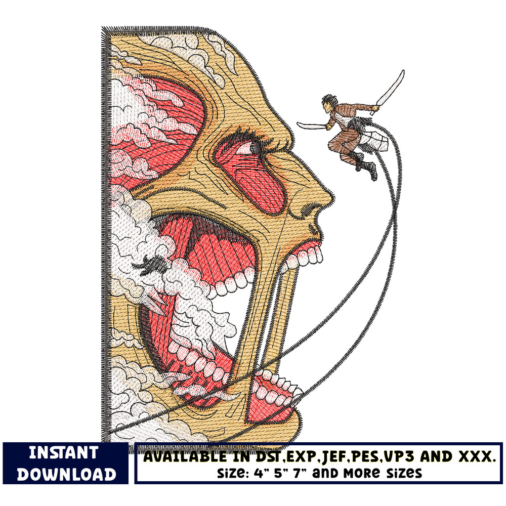 Eren vs titan colossal embroidery design