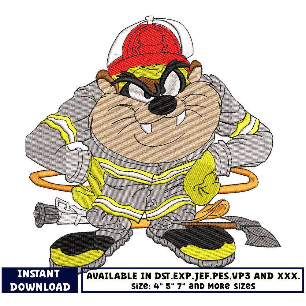 Fire Fighter Taz embroidery design