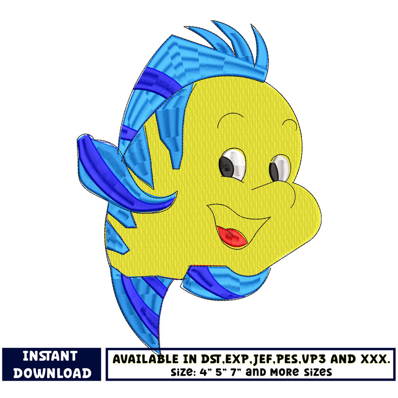 Flounder cartoon embroidery design