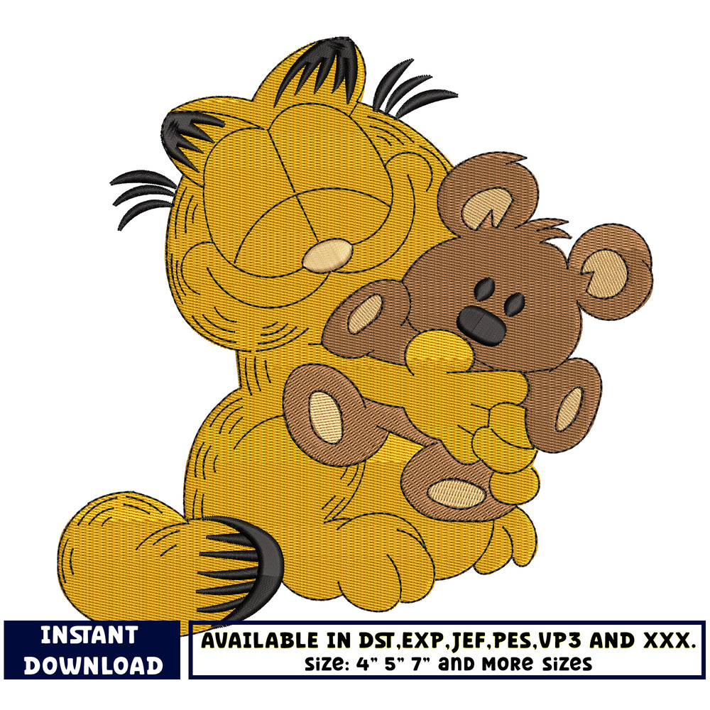Garfield and teddy bear embroidery design