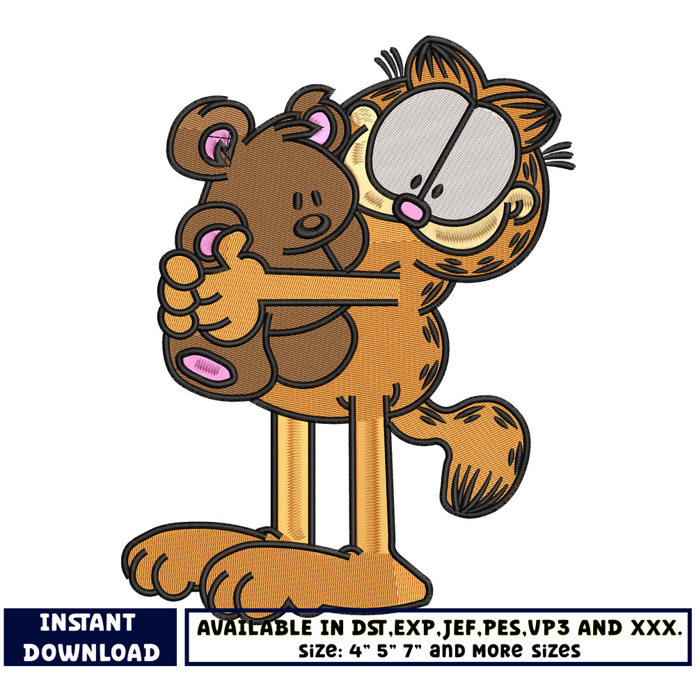 Garfield with teddy bear embroidery design