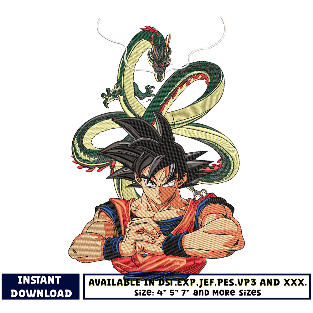 Goku and shenron embroidery design