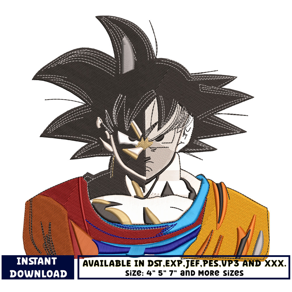 Goku face embroidery design