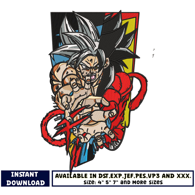 Goku half face embroidery design
