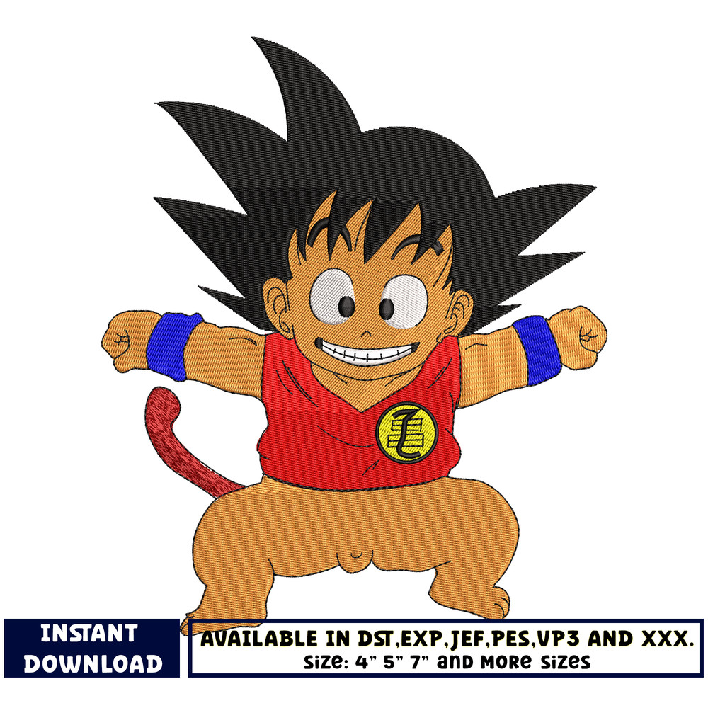 Goku kid embroidery design