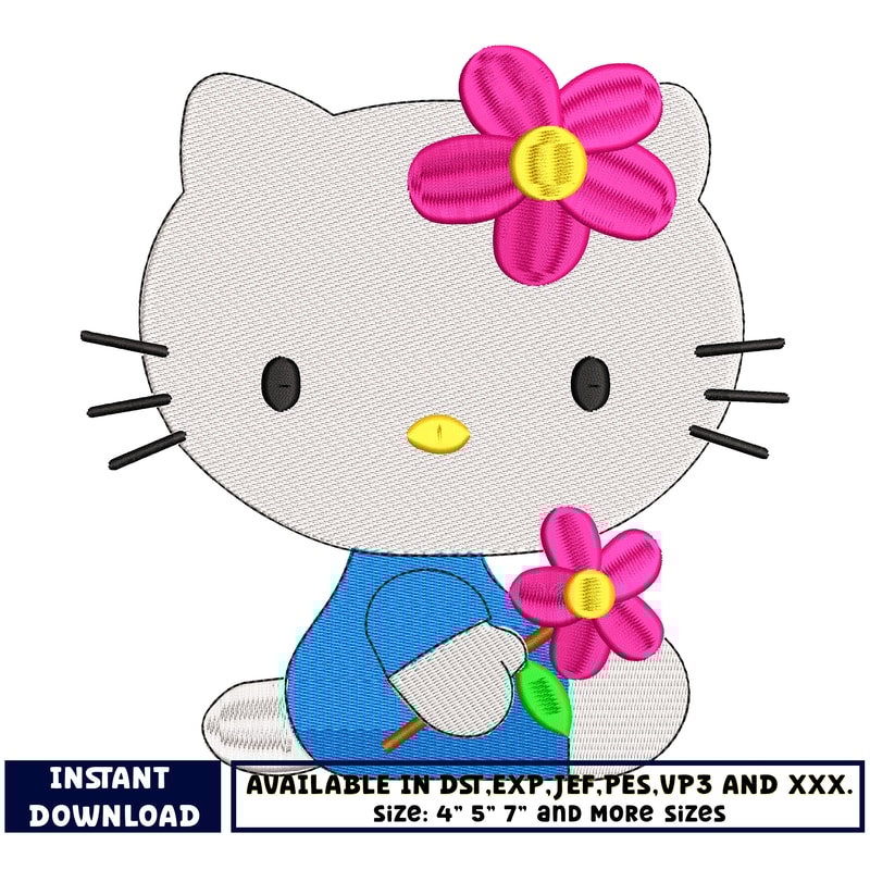 Hello kitty flower embroidery design
