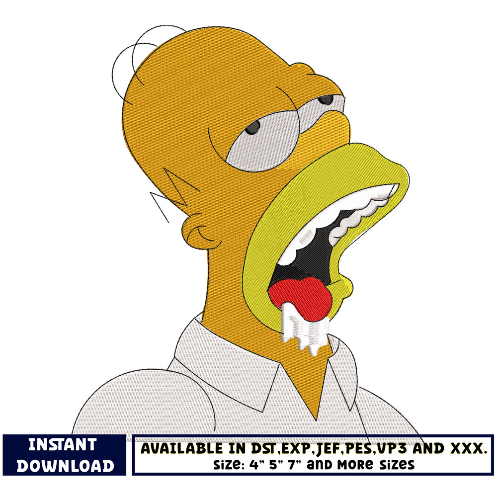 Homer Simpson cartoon embroidery design