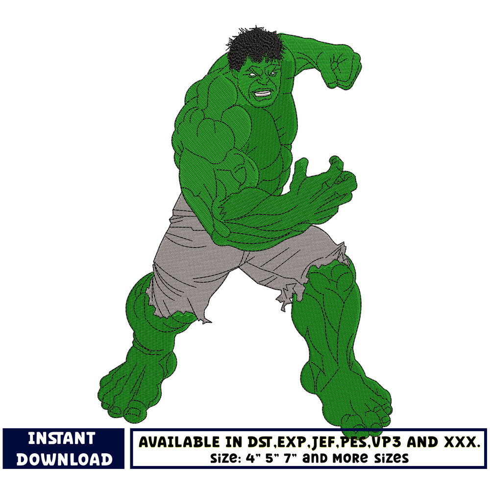 Hulk embroidery design