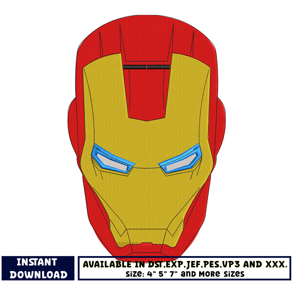 Iron man face embroidery design