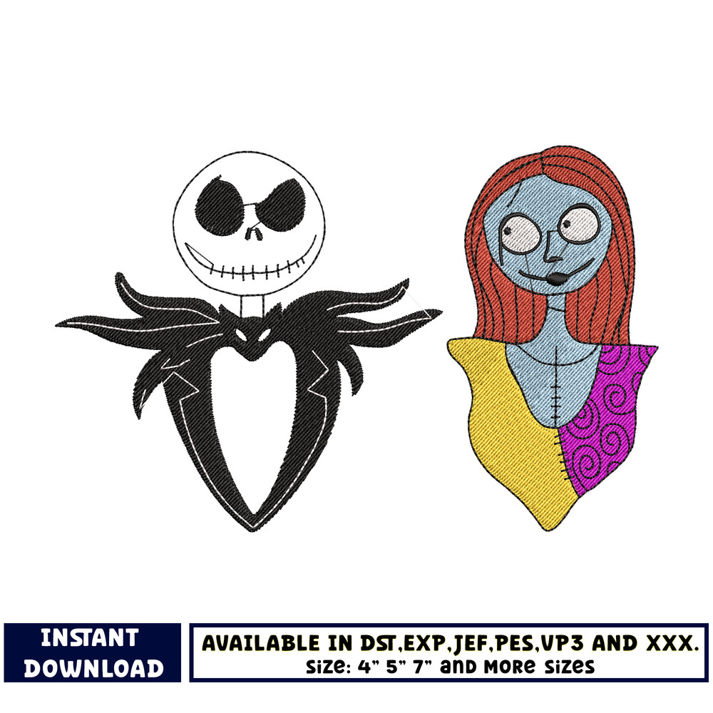 Jack and sally embroidery