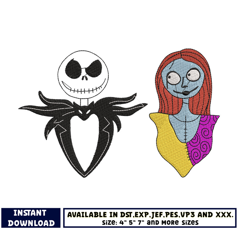 Jack and sally embroidery