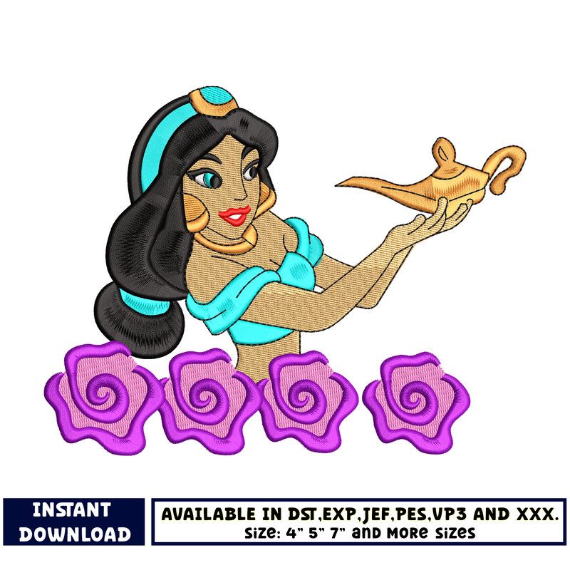 Jasmine princess embroidery design
