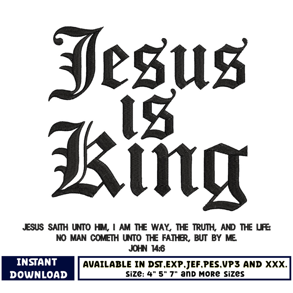 Jesus is king embroidery design