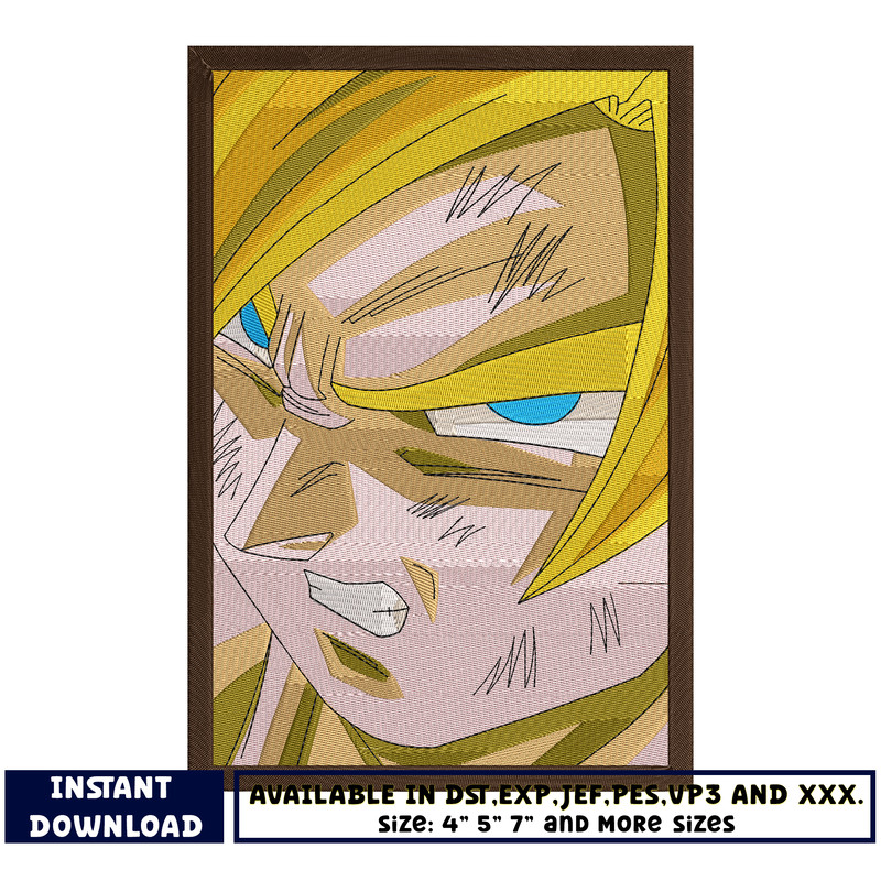 Kakarot ssj face embroidery design