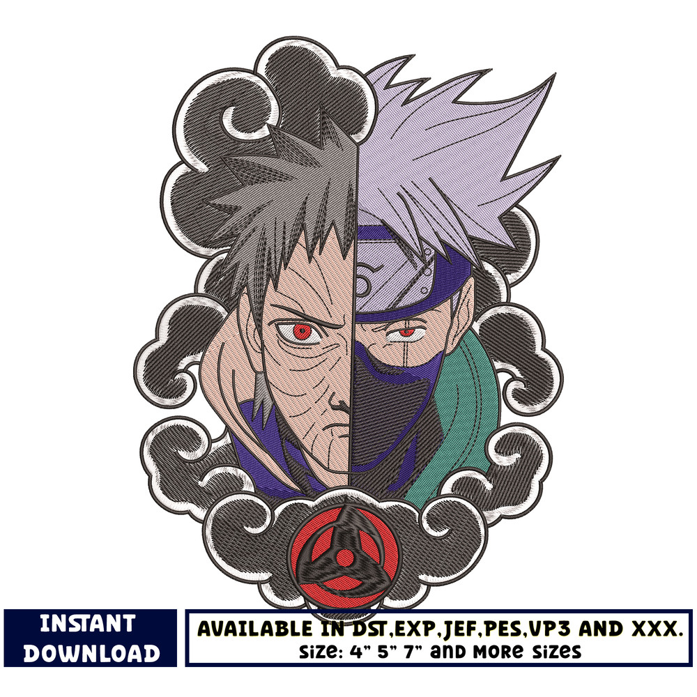 Kakashi half face obito embroidery design