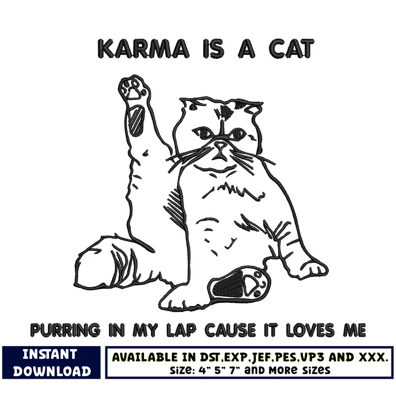 Karma is a cat embroidery