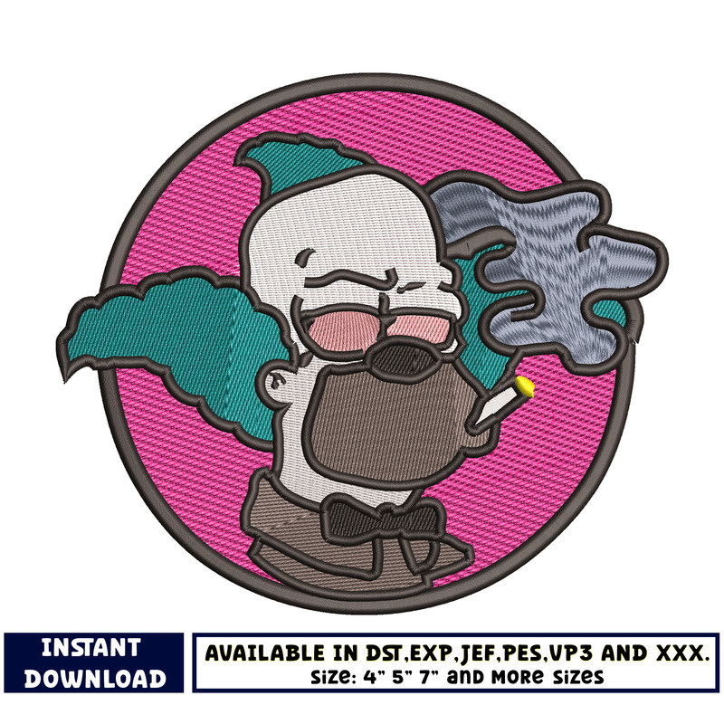 Krusty the Clown embroidery design