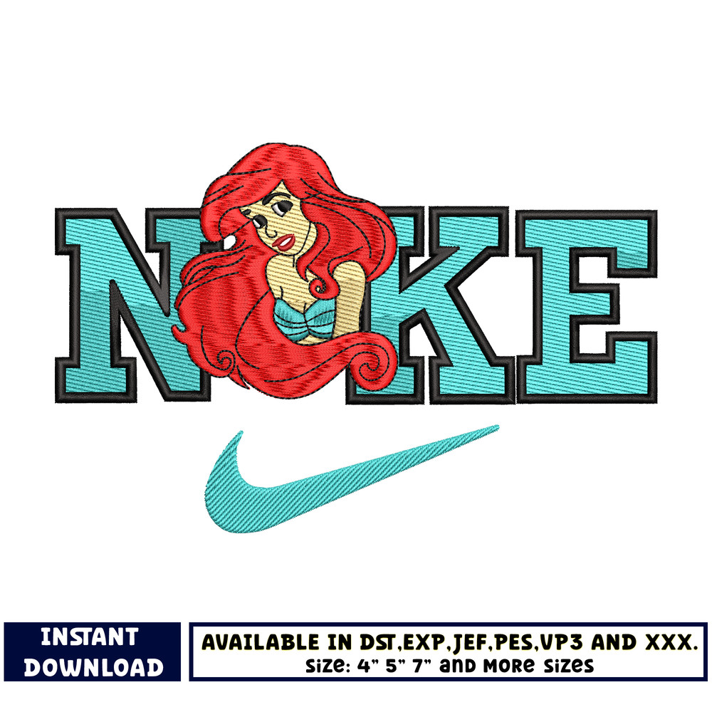 Logo Nike Ariel princess embroidery design