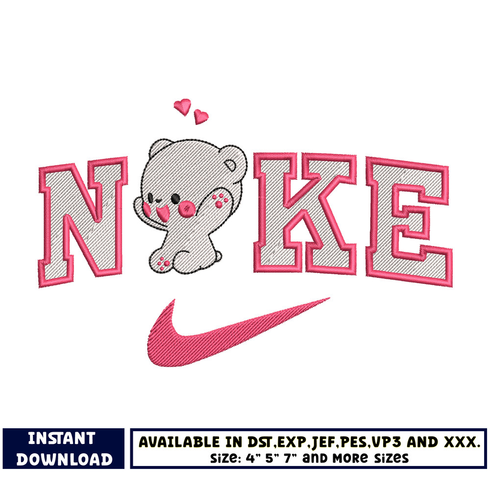 Logo Nike bear cute embroidery design