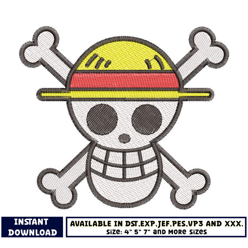 Logo one piece skull embroidery design