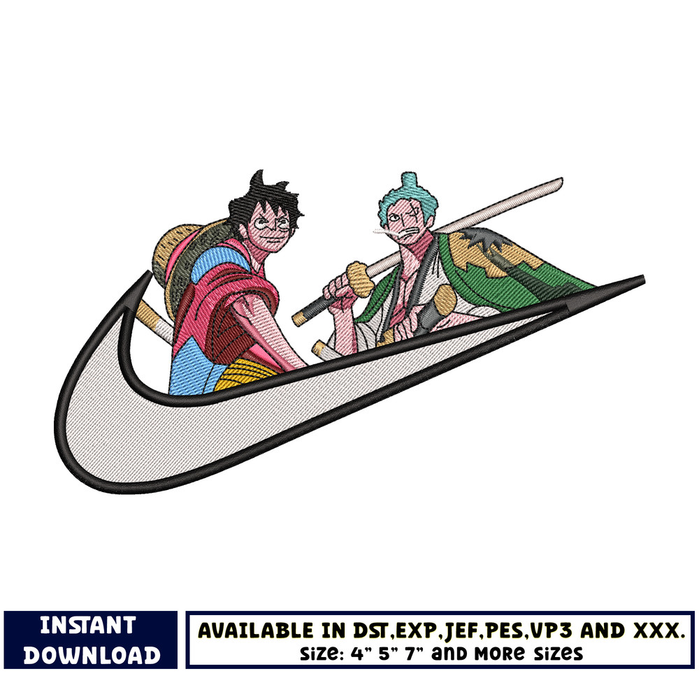 Luffy and zoro nike embroidery design