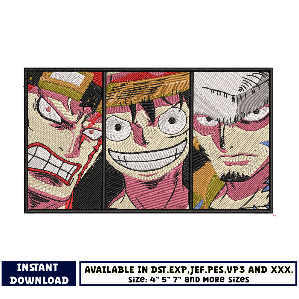 Luffy friends face embroidery design