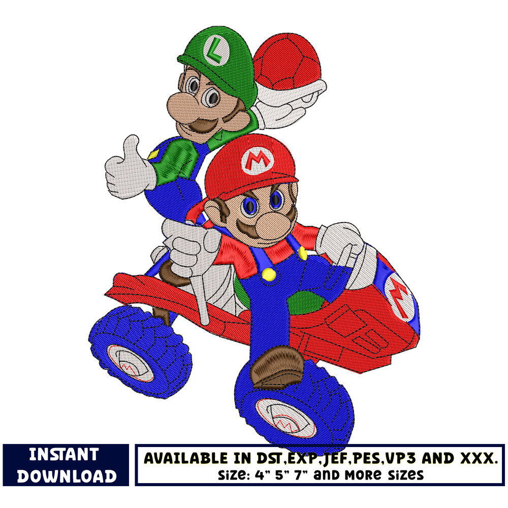 Luigi and mario embroidery design