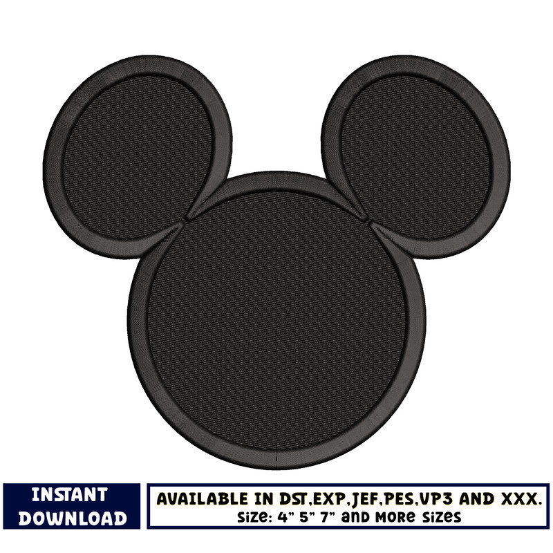 Mickey head black embroidery design