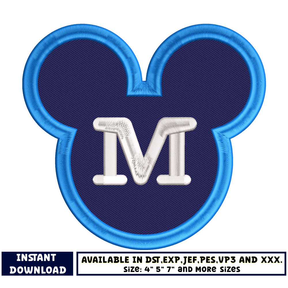 Mickey head M embroidery design
