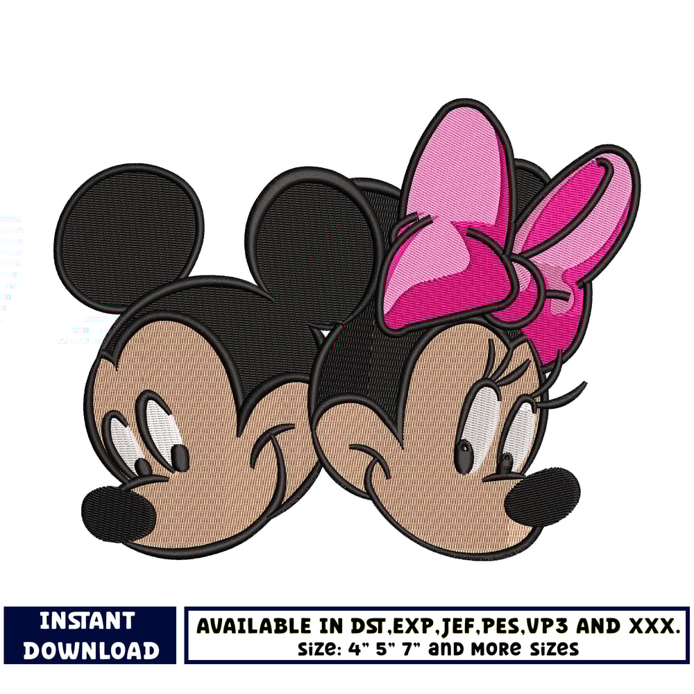 Mickey minnie head embroidery design