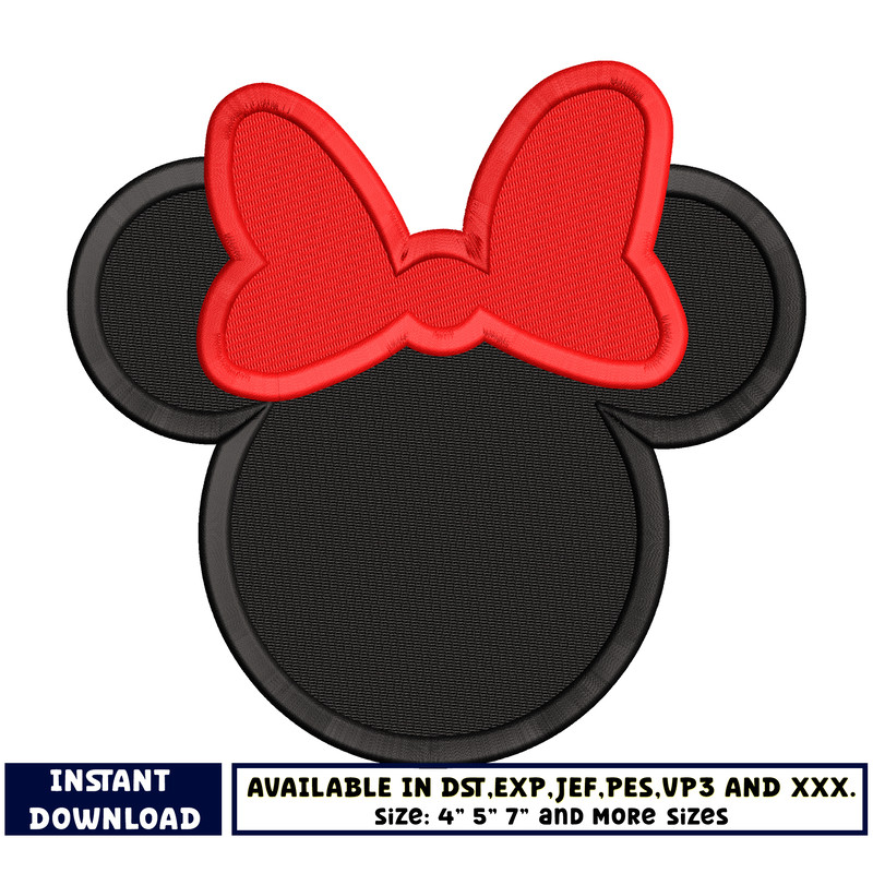 Minnie head black embroidery designs