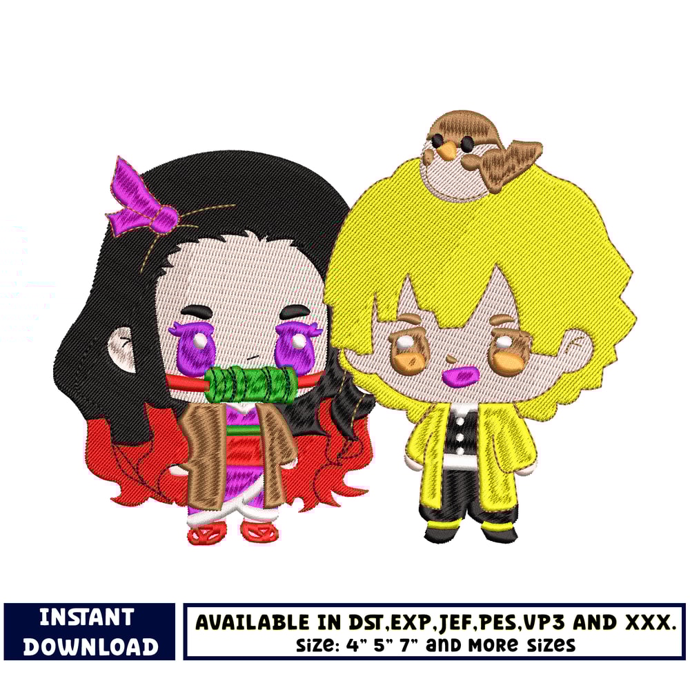 Nezuko and zenitsu chibi embroidery design