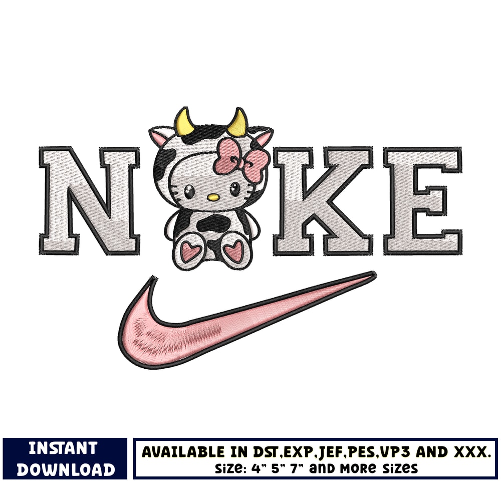 Nike Cow x Kitty embroidery design