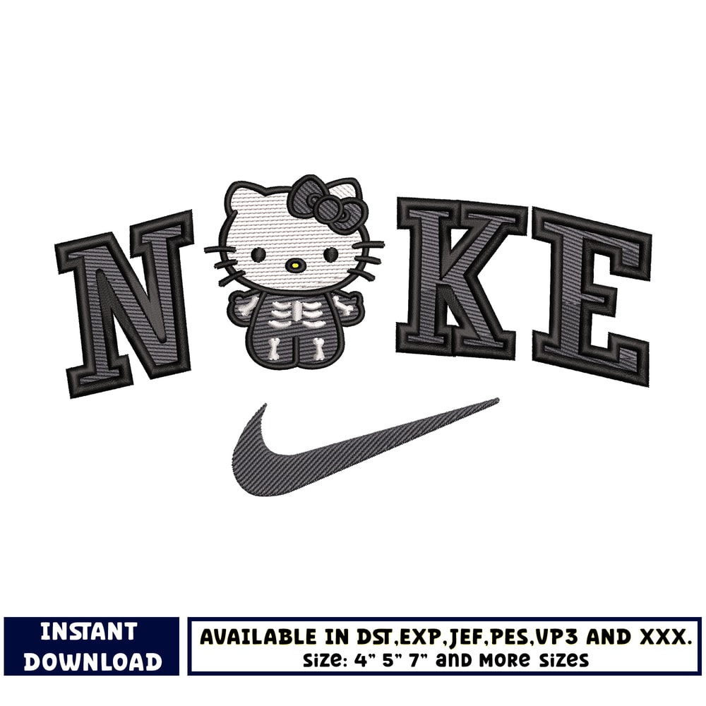 Nike Hello kitty skeleton embroidery design