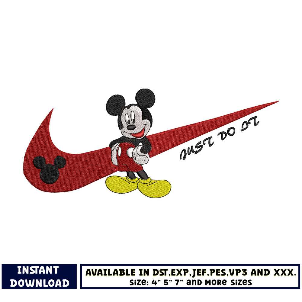 Nike mickey just do it embroidery design