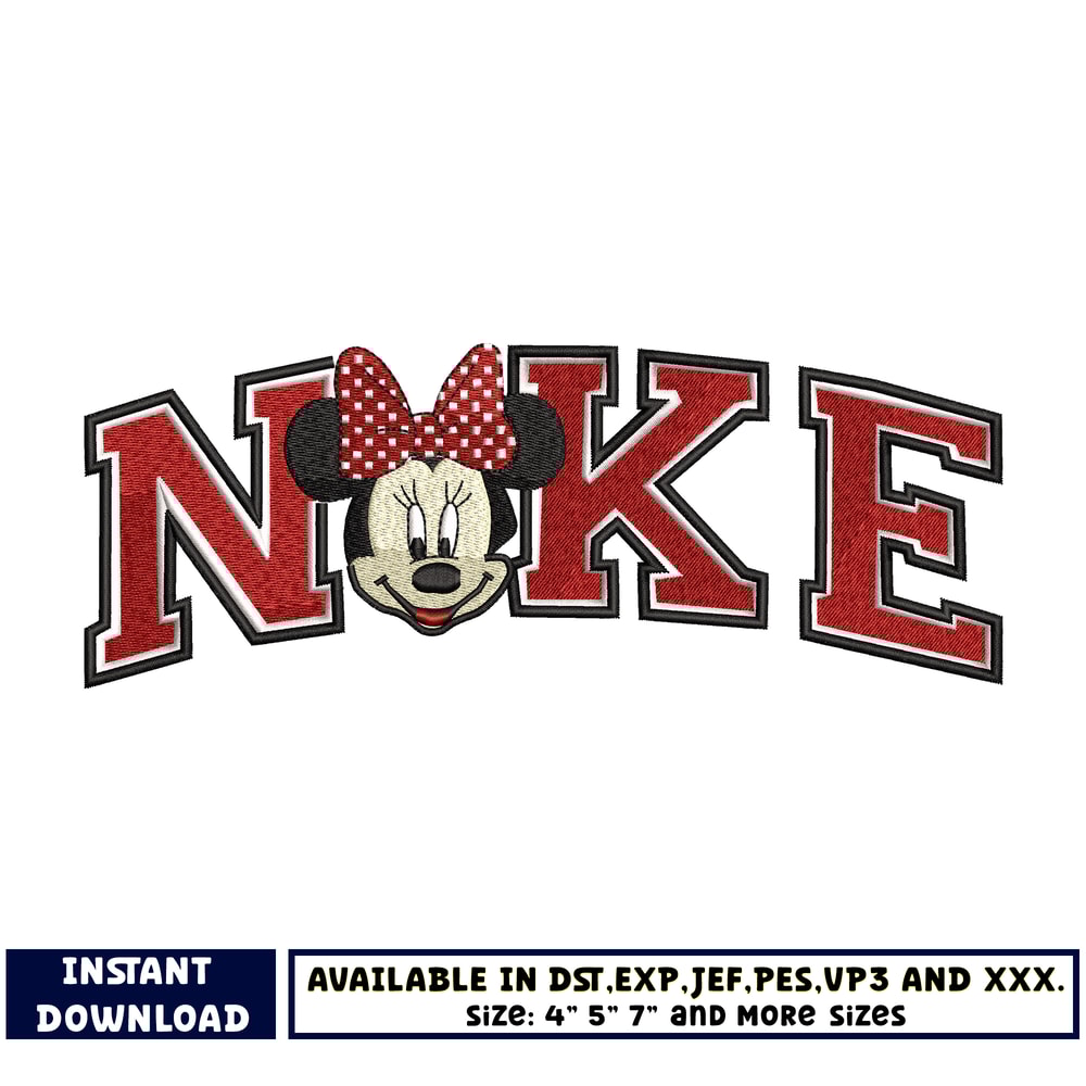 Nike Minnie head embroidery design