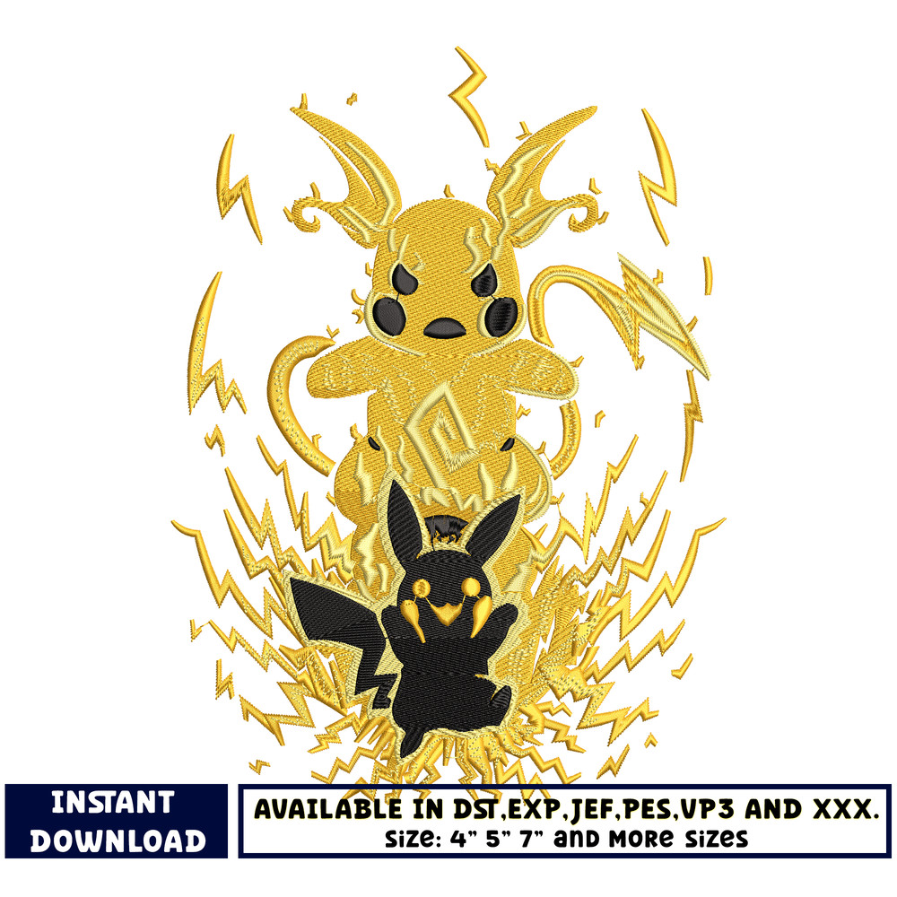 Pikachu and raichu embroidery design