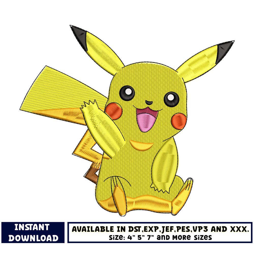 Pikachu anime embroidery designs