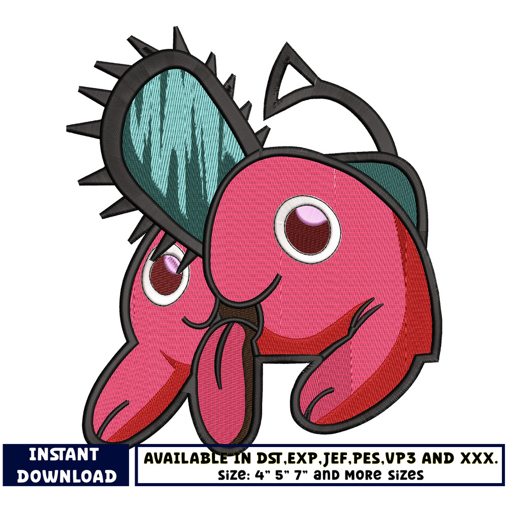 Pochita anime embroidery design