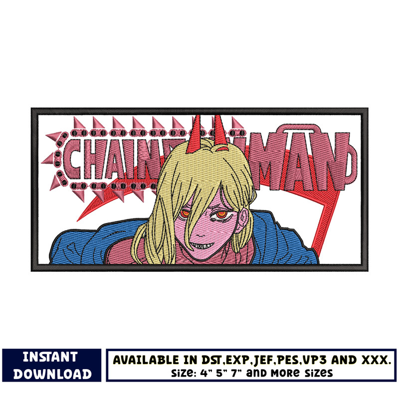 Power anime embroidery design