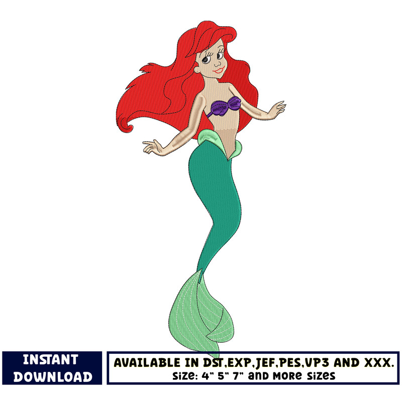 Princess ariel embroidery design