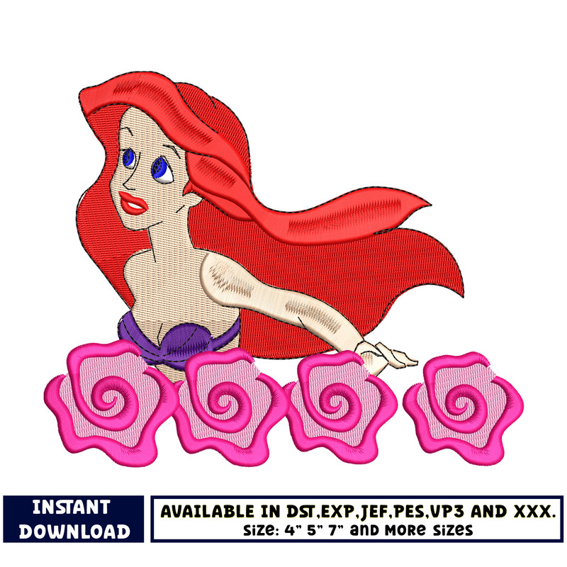 Princess ariel flower embroidery design