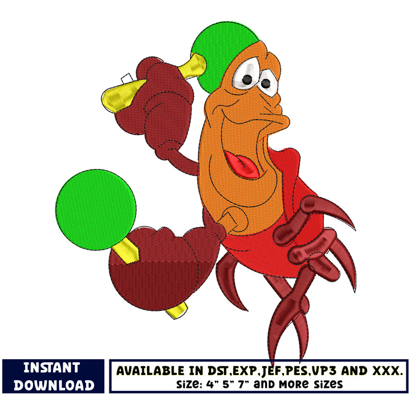 Sebastian the Crab embroidery design