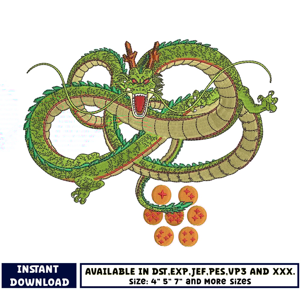 Shenron and ball dragon embroidery design