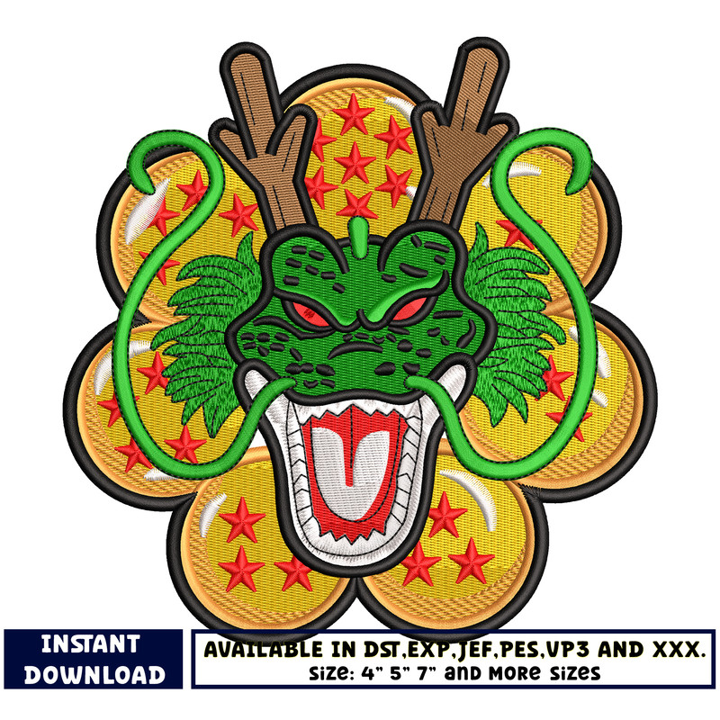 Shenron face embroidery design