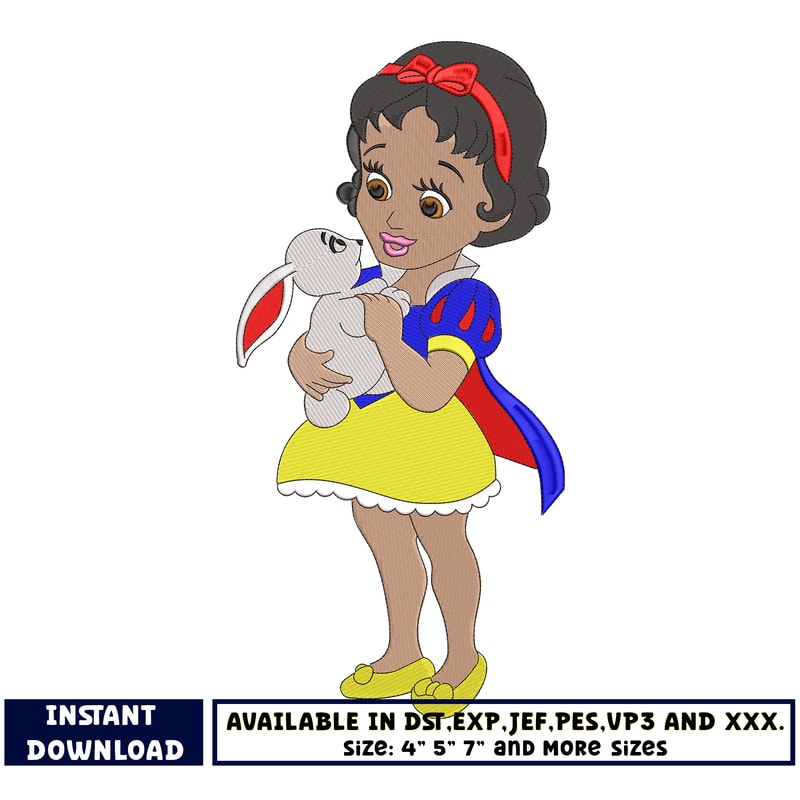 Snow white and rabbit embroidery design