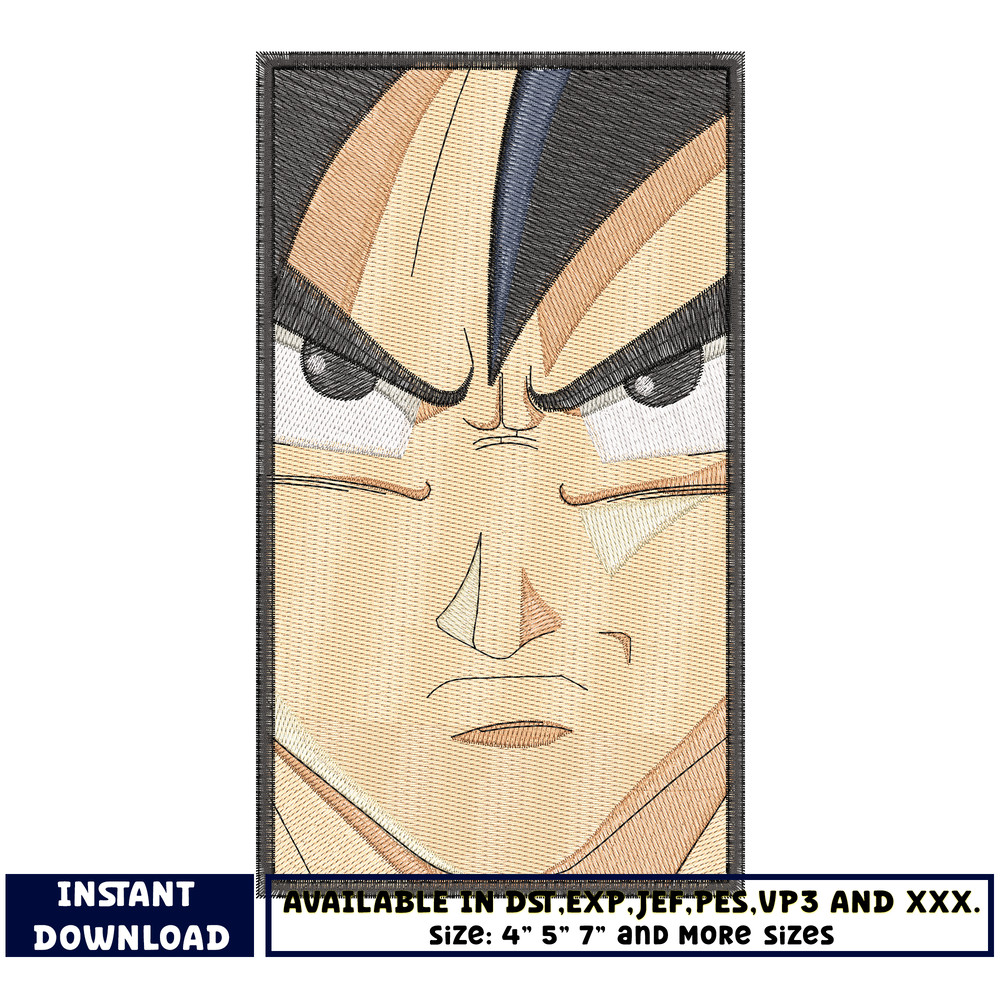 Son goku face embroidery design